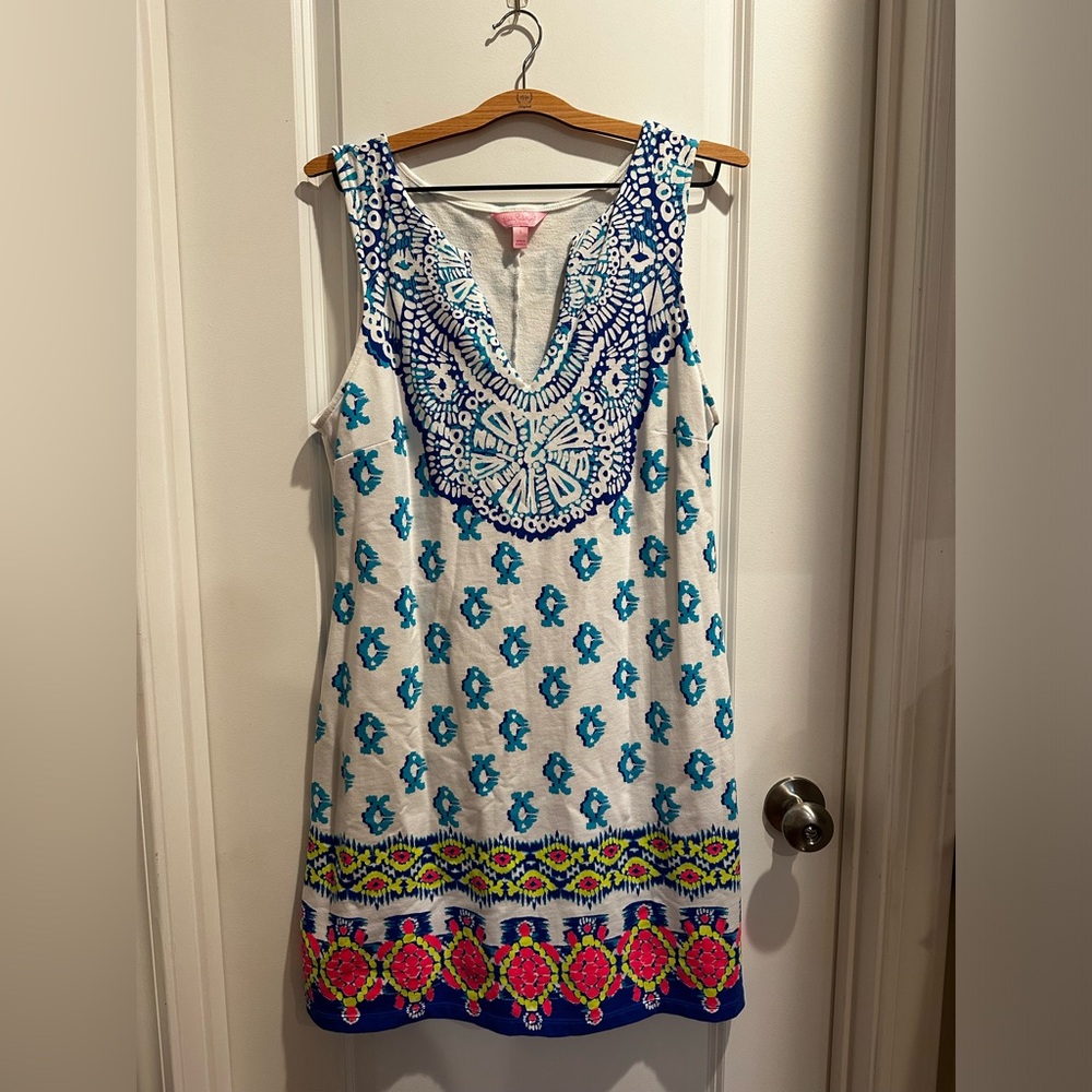 Lilly Pulitzer Harper Shift.  Blue & Resort White to the Sea SZ L VGUC.